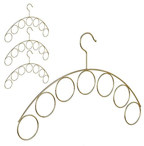 Relaxdays 4 x Percha Ropa y Accesorios, Set 4 Unidades, Organizador pañuelos, Metal, 24,5 x 40,5 x 0,3 cm, Dorado