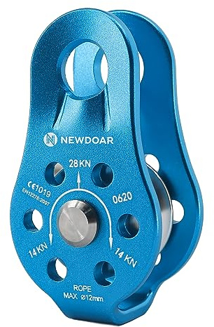 NewDoar CE Certified 28KN/6298lb Micro Pulley Fixed Side Trolley for Climbing, Rescue Lifting, Hitch Tending（A Style Blue 1Pcs）