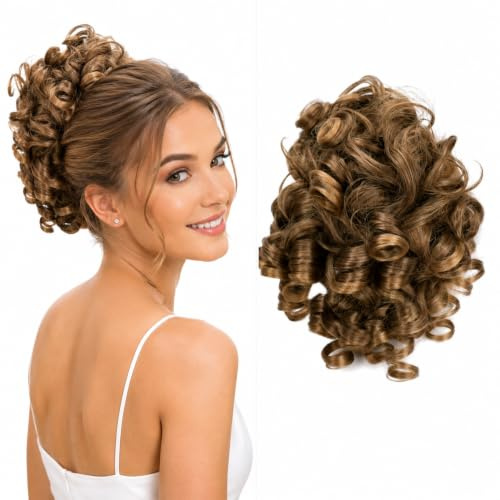 CAISHA Jumbo Hairpiece Scrunchy Updo Voluminous Curly Messy Bun Light Brown Mix G9L