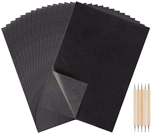 120 Blatt Schwarzes Carbon Transferpapier A4 Graphitpapier Transferpapier mit 5 PCS Double Ended Tracing Stylus Punktierwerkzeugen für Holzpapier Leinwand und andere Kunstoberflächen