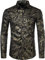 PARKLEES Chemise de luxe pour homme, imprimé élégant, coupe ajustée, boutonnée Motif cachemire doré brillant, L