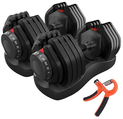 HAKENO 2x24kg Pair Adjustable Dumbbell 15 Weight in 1 with Fast Automatic Adjustable and Weight Plate for Body Workout Home Gym dumbbell(Include 2 Dumbbells + 2 Hand Gripper)