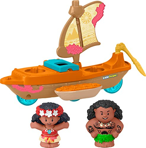 Fisher-Price Little People Toddler Toy Disney Princess Moana & Maui’s Canoe Sail Boat with Figures for Pretend Play Ages 18+ Months, HNR27