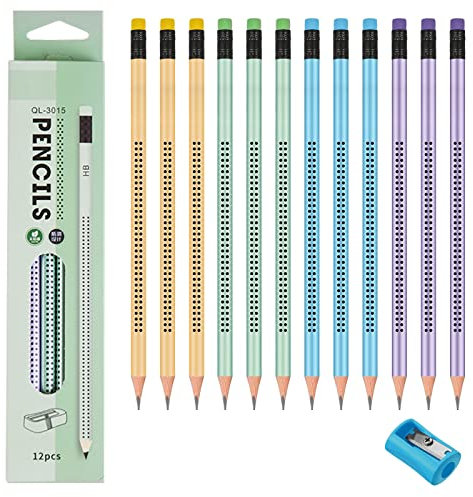 Cosswe HB Bleistifte,12 Stück Holzbleistifte Bleistifte Graphitstift Bleistift Kinder mit Radiergummi mit 1 Bleistiftspitzern für Prüfungen Schule Büro Gemälden Bildenden Zeichnen