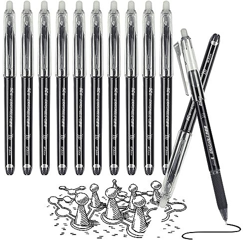 Surcotto Radierbarer Kugelschreiber 12 Stück, Schwarze Radierbare Stifte, Schwarze Radierstift, Tintenroller Radierbar, Radierbare Gelstifte für Bürobedarf Schulsachen Schule Studenten und Erwachsene
