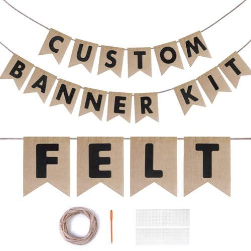 Custom Banner Kit, 28 Burlap Banner with 92 Felt Letters, Make Your Own Diy Customizable Kit for Birthday Wedding Party Decorations