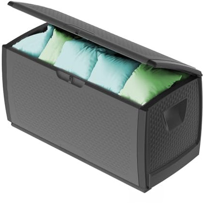 Gartenbox Auflagenbox Wasserdicht Box für Gartenauflagen Aufbewahrungsbox Garten Kissenbox Outdoor XXL Gartentruhe Wetterfest mit Rollen 430 L grau