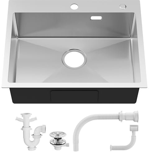 Sofetiy Évier de Cuisine Inox Rectangulaire 60×48cm - 1 Bac Moderne SUS 304 avec Siphon - Pour Meuble Bas à Partir de 60 cm