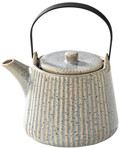 Yundu Théière en céramique grise et bleue, 1000ml/33.8oz, assez pour 4 tasses, théière avec infuseur pour thé en vrac, théière rayée avec infuseur de thé amovible