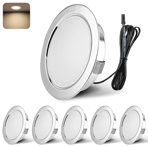 YindaLux 6 x LED infälld spotlight 12 V DC krom 3 W 4000 K dimbar hål 55–58 mm | 300 LM, neutral vit, 2 m kabel, aluminiumhus, rund, för husvagn, båt, kök, garderob, utan transformator