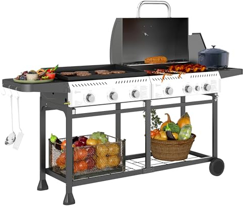 Outsunny Gas Grill and Plancha with 6+1 Burners for Garden Party Festival