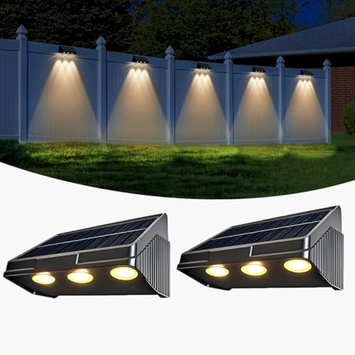 Yohiioyo Solar Fence Lights, 1200 mAh Solar Wall Lights Outdoor Waterproof 3 led for Outside Backyard, Patio, Front Porch, Yard, House, Garden, Pool Decor Warm White(2 Pack)