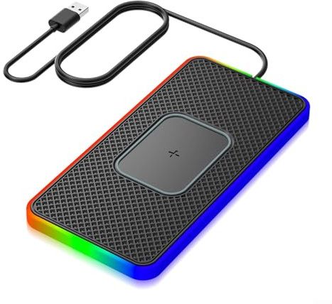 Design elegante 15 W ricarica rapida caricabatteria wireless per auto con presa sicura e luce LED integrata (100 cm USB)