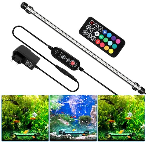 Peviasot Iluminación LED para acuarios, 6,6 W de luz de acuario RGB, IP67 impermeable, tira de luz de acuario con interruptor temporizador automático, adecuado para acuarios de agua dulce de