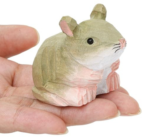 Field Mouse Figurine, Tiny Mouse Statue, Handmade Carved Wood Rat Pet Mice Decor, Miniature Wooden Critter Rodent Art Figure, Small Mini Realistic Collectible Animals for Dollhouse, Home, Desktop
