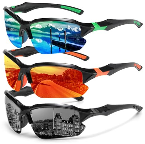MLPKOI 3 PCS Occhiali da Sole Ciclismo, Occhiali da Sole Sportivi Polarizzati UV400 Occhiali Veloci Occhiali Ciclismo da Uomo Donna per Pesca/Corsa/Sport all'Aperto