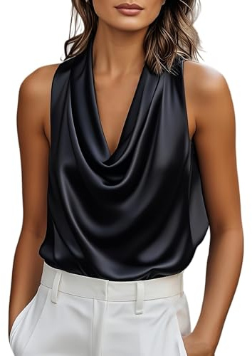 Generico Raso Canotta Donna Curvy Elegante Sottogiacca Senza Maniche Scollo a Cascata Tinta Unita Top Camicia Spalla Larga Casual Estivo Blusa Eleganti Cerimonia Tops Comoda Versatile per Ufficio