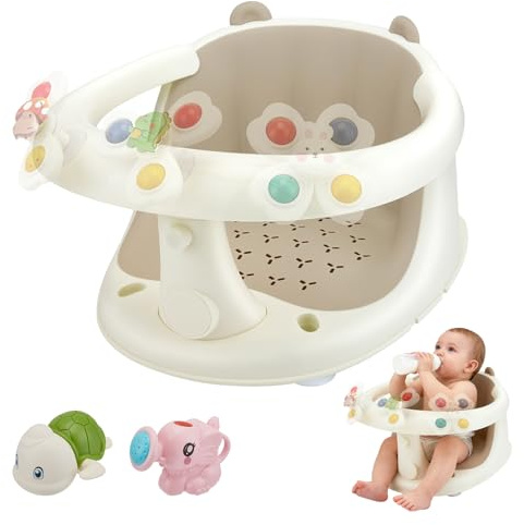 Siège de bain bébé 2 en 1 - Centre jouets 16 pièces, 4 ventouses antidérapantes, ergonomique 6 m - 20 kg, drainage rapide, chaise de baignoire portable - Sûr et amusant
