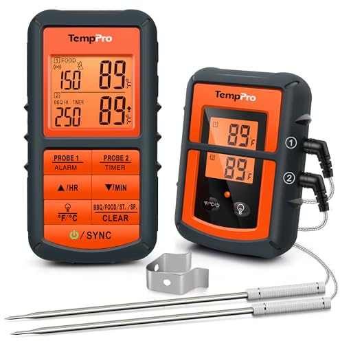 TempPro TP08B 500FT Wireless Meat Thermometer for Grilling Smoker BBQ Grill Oven Thermometer with Dual Probe Kitchen Cooking Steak Turkey Food Thermometer (Previously ThermoPro)