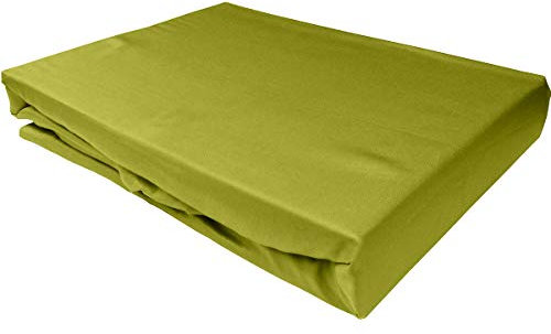 Bettwaesche-mit-Stil Mako Satin Spannbettlaken Spannlaken Spannbetttuch (90 cm x 200 cm, Matratzenhöhe 12-20 cm, Grün)