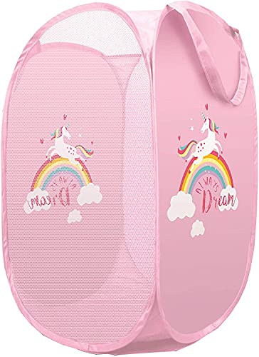Pink Unicorn Pop Up Laundry Hamper Kids Basket Tidy Toys Storage Bag Bin