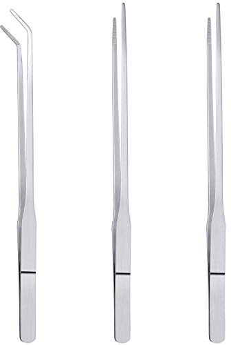 3 Pcs Aquarium Tweezers, Stainless Steel Feeding Tongs Straight and Curved Tweezers Set Long Handle Reptile Feeding Tongs for Aquatic Plants Lizards Spider Snakes