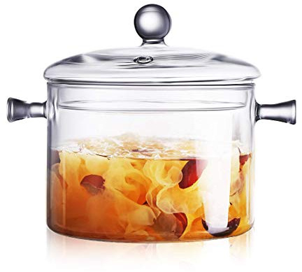 Glass Saucepan with Cover, 1.5L/50 FL OZ Heat-resistant Glass Stovetop Pot and Pan with Lid, The Best Handmade Cookware Set Cooktop Safe for Pasta Noodle, Soup, Milk, Baby Food