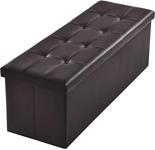 Camabel 43 inch Folding Ottoman Storage Bench Cube Hold up 700lbs Faux Leather 125L Storage Chest with Memory Foam Seat Footrest Padded Upholstered Stool for Bedroom Box Bed Coffee Table Brown