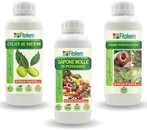 Fitokem Olio di Neem Biologico 1lt + Sapone Molle di potassio 1lt + Rame Protezione 1lt N+S+RPZ1