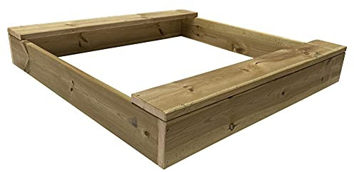 Clamaro 'Basic' Holz Sandkasten 100 x 100 cm extra stabil aus Fichte Massivholz Bohlen (26mm stark, imprägniert), 2 Sitzflächen mit abgerundeten Kanten, verzinkte Schrauben - 100% Made in Germany