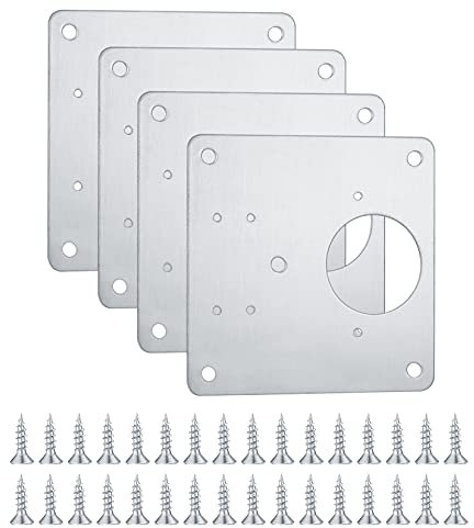Lot de 4 supports de réparation de charnières en acier inoxydable avec trous, quincaillerie de placards pour cuisine, placards, portes, charnières de fixation à plat, plaques de réparation avec 32 vis