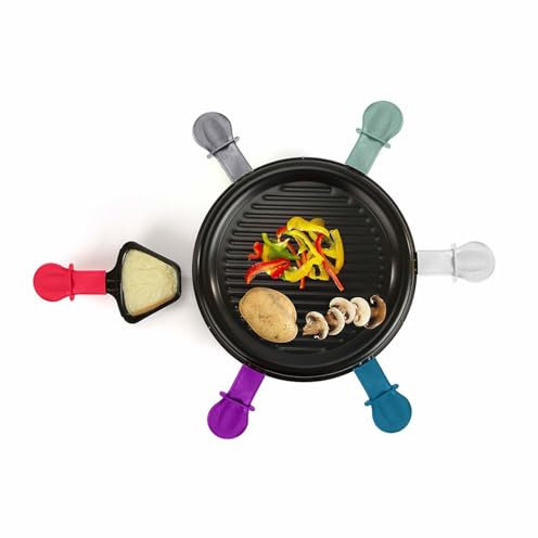 Appareil à raclette 6 personnes + 6 caquelons de couleur + 6 spatules - 800W DOC207