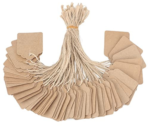G2PLUS 500PCS Piccola Etichetta Etichette dei Prezzi Display Tag Gioielli Prezzo Tag Cartellini del Prezzo con Cordino per Indicare Vestiti Abbigliamento Marrone -35 x 45MM