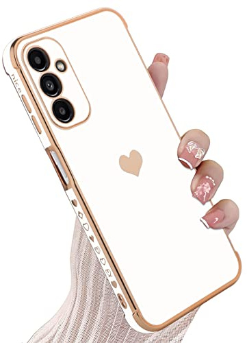 KANGHAR Compatible avec Samsung A14 5G pour Femme et Fille, Bord plaqué, Joli cœur, Pare-Chocs en TPU Souple avec 4 Coins, Coque de Protection Antichoc pour Galaxy A14 5G (Blanc)