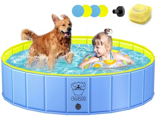COZII Piscine pour Chiens Piscine Pliable 160 x 30cm, Pataugeoire pour Enfants et Petits et Grands Chiens, Piscine Portable pour Chiens Baignoire pour Chiens PVC Antidérapant avec Brosse de Bain