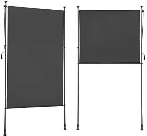 BelleMax Senkrechtmarkise Balkon außen ohne Bohren, Vertikalmarkise Balkonrollo Außenrollo Mit Kurbel, Markise für Terrasse, Sichtschutz Sonnenschutz Windschutz und Wasserfest Dunkelgrau 100x270cm