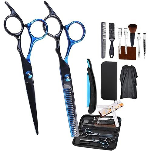 Friseurschere,Haarschneideschere,Effilierschere,14 Pcs Sechs Zoll Professionelle Haarschere Set,2Extra Scharfe Haarschneideschere,mit Kamm und Clips,Friseurumhang für Männer,Frauen
