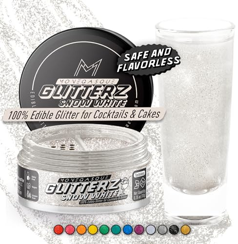 MONÉGASQUE Snow White Edible Glitter for Drinks & Cakes, 10g | Snow White Edible Glitter for Halloween Cocktails, Cakes & Party Drinks - Kosher, Halal, Vegan, Tasteless