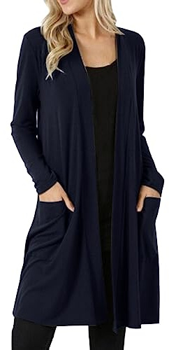 Cardigan dam lång svart tunn, oversize kofta dam koftor med fickor stickad kappa lång ljusgrå stickad kofta vinter mjuk övergångsjacka vår lätt jacka ledig vårjacka