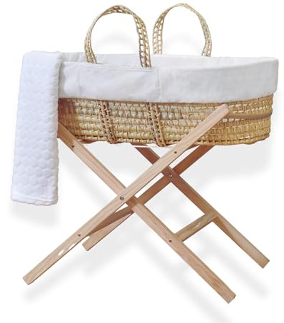Clair de Lune Scandi Palm Moses Basket Essential Special Buy Bundle 75 x 28 cm (White)