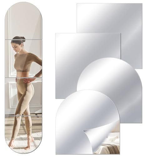 HOMURY Ganzkörperspiegel für Wände, Spiegelfliesen Selbstklebend, Spiegelfolie Selbstklebend, Wandspiegel Ganzkörperspiegel, Acrylic Spiegelfolie, Ganzkörperspiegel für Wohn (30x30cm, 4 Stück)