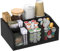 NOVIMANGO Kaffee Zubehör Aufbewahrungsbox mit 4 Fächern, Holz, Schwarz, für Küche und Organizer，Regal Weiß für Zucker, Sirup, Tee, Milch, Servietten, Tassen, Gewürz Zubehör Halter