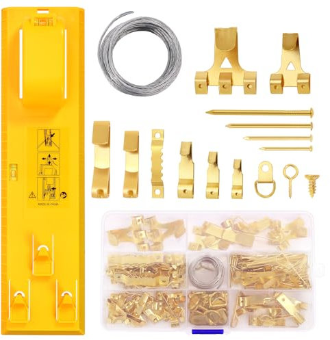 KEDEMAS Ganchos para Colgador Cuadros Kit, 217 Piezas Set de Colgadores para Cuadros, con Martillo, Nivel, Clavos de Pared, Alambre para Colgar, Dientes de Sierra, Anilla en D, Ojales para Tornillos