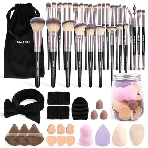 MAANGE Pinselset Makeup, 51-teiliges Make-up-Tool-Set, multifunktionales Make up Pinsel Set, Foundation, Puder, Rouge, Concealer, Lidschatten, Make-up-Pinsel (Schwarzes Gold)
