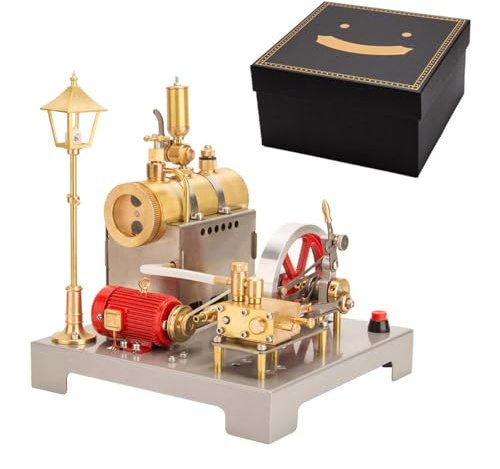 BuildCubes SE-02 Kit de Construction de Moteur à Vapeur Métal Réversible Horizontal avec Générateur et Lampadaire de Route Cadeau de Noël (100pcs)