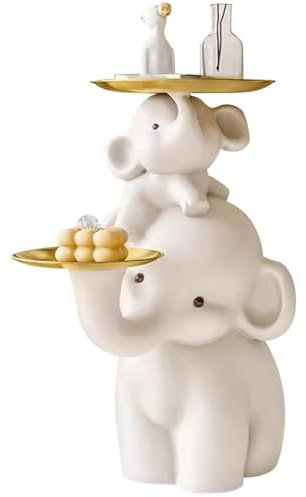 Bandeja De Estatua Elefante Doble De Suelo para Hotel Escultura con Bandeja, Bandeja De Aperitivos De Resina De La Suerte, Adornos De Arte, Regalos Empresariales