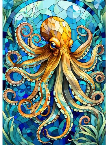 Sutinban Jigsaw Puzzles for Adults 1000 Piece Jigsaw Puzzle - Puzzles for Adults Gifts Challenging Puzzle Games, Theme: Stained Glass Octopus
