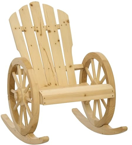 Outsunny Wooden Adirondack Rocking Chair Outdoor Natural