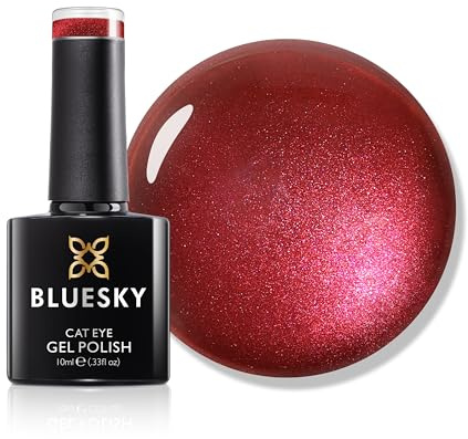 Bluesky Cat Eye Gel Nail Polish 10ml, Ruby Dusk - RRC04, Red Magnetic Nail Polish with Cat Eye Effect for LED UV Lamp, Long-Lasting, Salon & Home Manicures