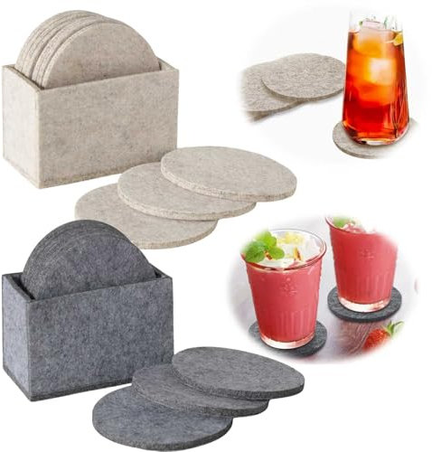 LS-LebenStil 10x Filz Glasuntersetzer Beige Rund 10cm mit Box für Bar Gläser Getränke Tassen Weinglas Bierglas Tischuntersetzer Getränkeuntersetzer